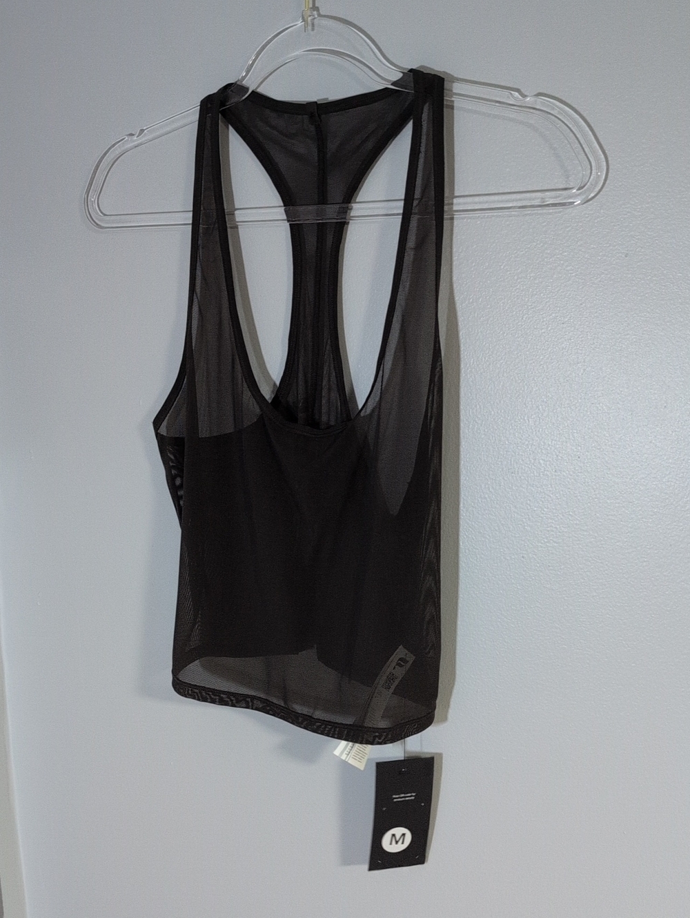 Fabletics Black Sheer Racerback Mesh Crop Tank